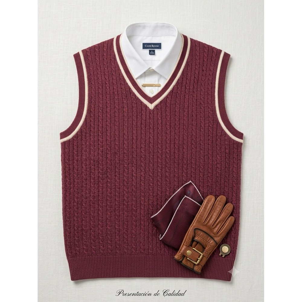 Bobby Jones Collection Mens Burgundy Cable Knit V-Neck Sweater Vest Medium